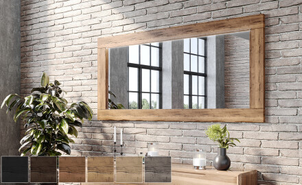Rektangulær spejl med egetræsramme til væg L224