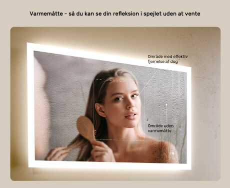 Firkantet LED-badeværelsesspejl 80x60 cm med Dual color, Berøringskontakt, Varmemåtte #5