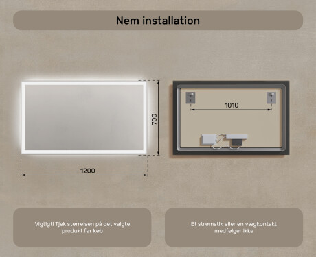 Badeværelsesspejl med lys 120x70cm med koldt LED-lys 7000K, varmt lys 3000K eller neutralt lys 4500K #7
