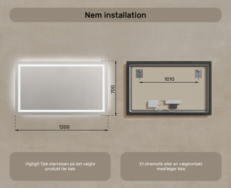 Badeværelsesspejl med lys 120x70cm med koldt LED-lys 7000K, varmt lys 3000K eller neutralt lys 4500K #7