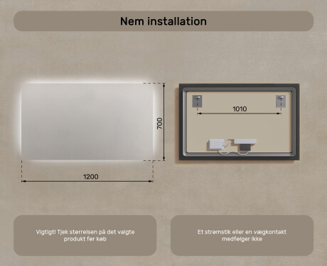 Badeværelsesspejl med lys 120x70cm med koldt LED-lys 7000K, varmt lys 3000K eller neutralt lys 4500K #7