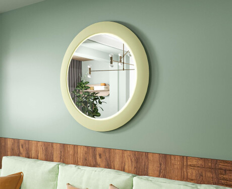 LED-spejl med MDF i en rund, lakeret ramme L306