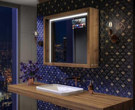Spejl badeværelse træramme med LED lys - WoodenFrame