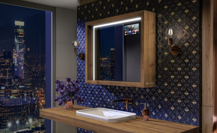 Spejl badeværelse træramme med LED lys - WoodenFrame