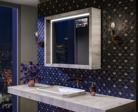 LED-badeværelsesspejl med WoodenFrame-ramme i farven Oslo-eg