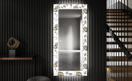 Dekorations langt entrespejl med lys - Golden flowers