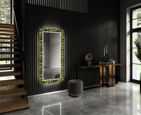 Designer spejl med lys til entre - Gold jungle #2