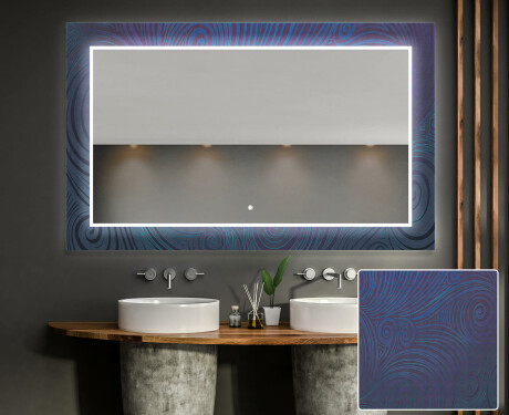 Designer spejl med lys til badeværelse - Blue drawing #1