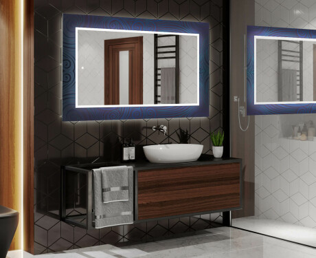 Designer spejl med lys til badeværelse - Blue drawing #2