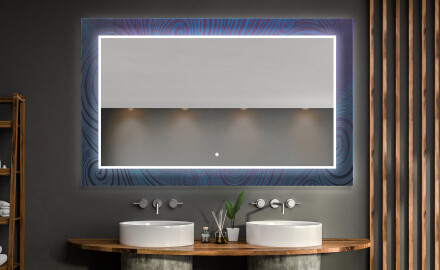 Designer spejl med lys til badeværelse - Blue drawing