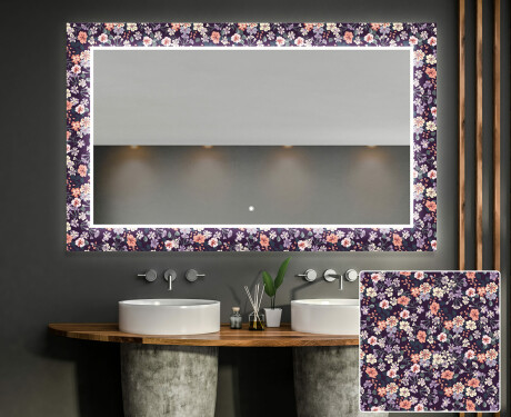 Designer spejl med lys til badeværelse - Elegant flowers #1