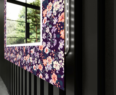 Designer spejl med lys til badeværelse - Elegant flowers #11