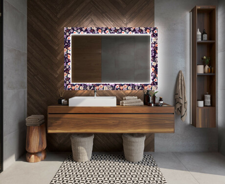 Designer spejl med lys til badeværelse - Elegant flowers #12
