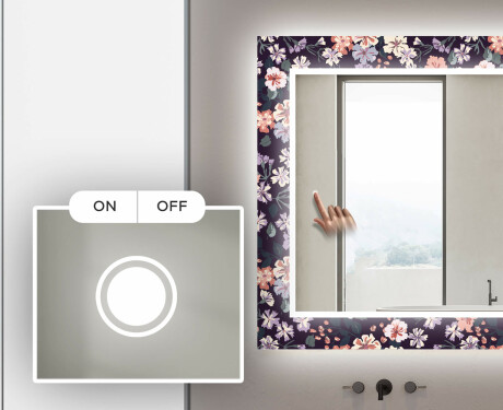 Designer spejl med lys til badeværelse - Elegant flowers #4