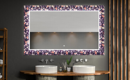 Designer spejl med lys til badeværelse - Elegant flowers