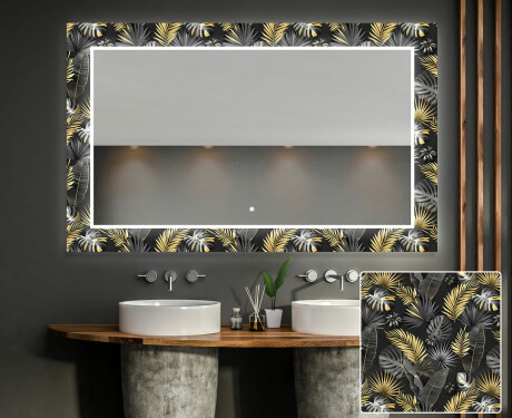 Designer spejl med lys til badeværelse - Goldy palm #1