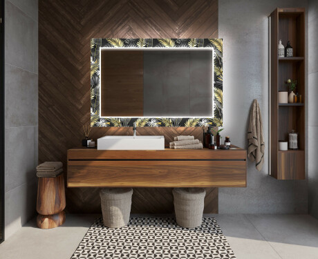 Designer spejl med lys til badeværelse - Goldy palm #12
