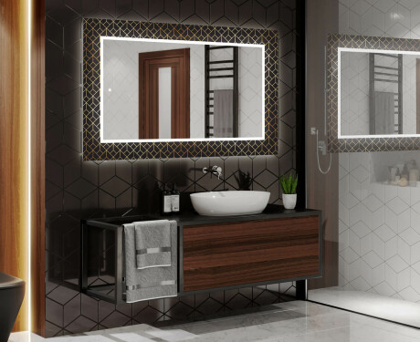 Designer spejl med lys til badeværelse - Goldy palm #2