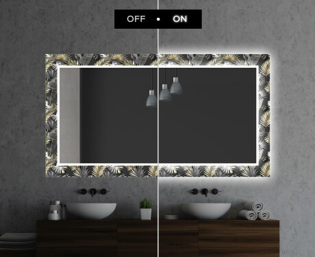 Designer spejl med lys til badeværelse - Goldy palm #7
