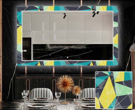 Dekorativt spejl med LED baggrundsbelysning til spisestuen - abstract geometric #1