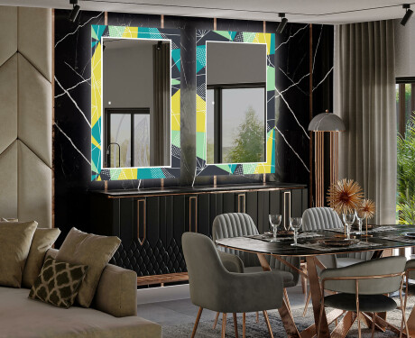 Dekorative vægspejle over spisebord med LED lys - Abstract geometric #2