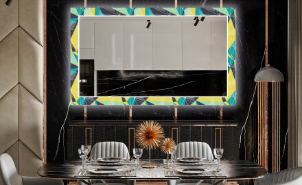 Dekorative vægspejle over spisebord med LED lys - Abstract geometric