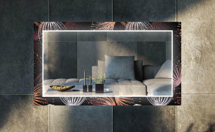 Dekorativt spejl med LED baggrundsbelysning til stuen - dandelion