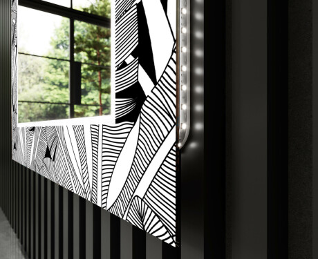 Dekorativt spejl med LED baggrundsbelysning til stuen - black and white jungle #11