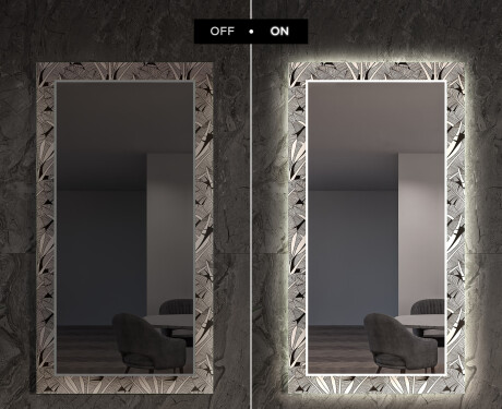 Dekorativt spejl med LED baggrundsbelysning til stuen - black and white jungle #7