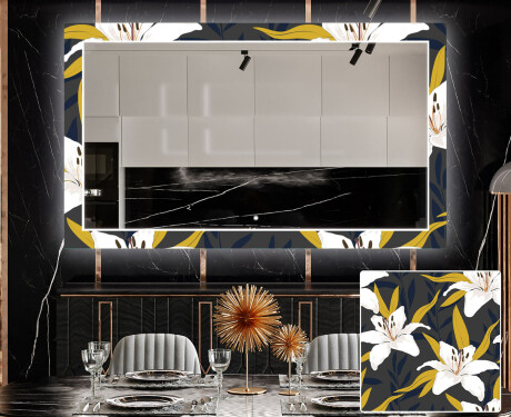 Dekorativt spejl med LED baggrundsbelysning til spisestuen - bells flowers #1