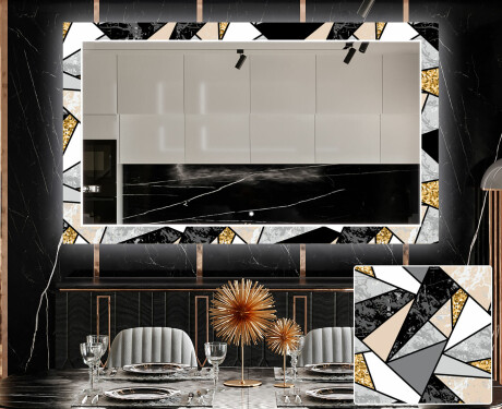 Dekorativt spejl med LED baggrundsbelysning til spisestuen - marble pattern #1