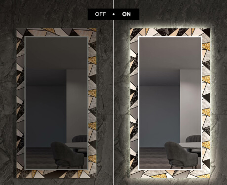 Dekorativt spejl med LED baggrundsbelysning til spisestuen - marble pattern #7