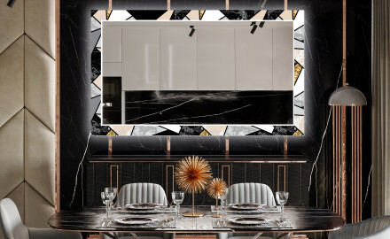 Dekorativt spejl med LED baggrundsbelysning til spisestuen - marble pattern