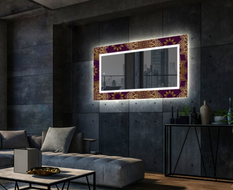 Dekorativt spejl med LED baggrundsbelysning til stuen - gold mandala #2