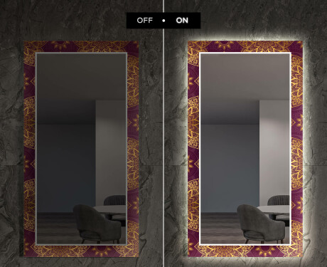 Dekorative spejle med lys til stuen - Gold mandala #7