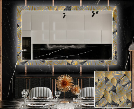 Dekorations spejl spisebord med LED - Golden leaves #1