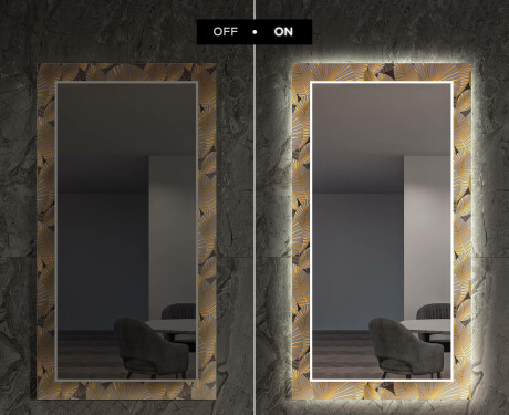 Dekorations spejl spisebord med LED - Golden leaves #7