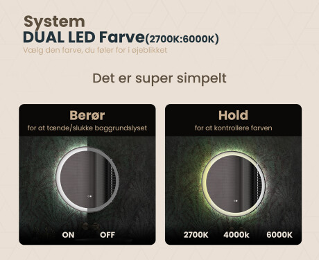 Rundt vægspejle med LED lys 60cm med Dual color, Berøringskontakt, Varmemåtte - L76 #3