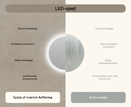 Rundt LED-lysbadværelsesspejl 60 cm med Dual color, Berøringskontakt #6