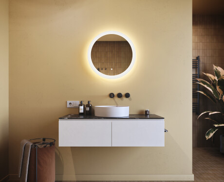 Rundt LED-lysbadværelsesspejl 60 cm med Dual color, Berøringskontakt #8