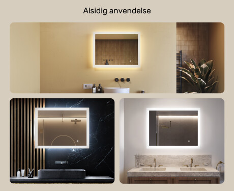 Firkantet badeværelsesspejl med LED-belysning 80x60 cm med Dual color, Berøringskontakt #2