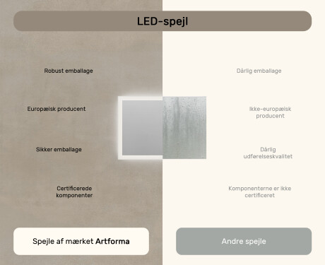 Firkantet LED-lysbadværelsesspejl 100x70 cm med Dual color, Berøringskontakt #6