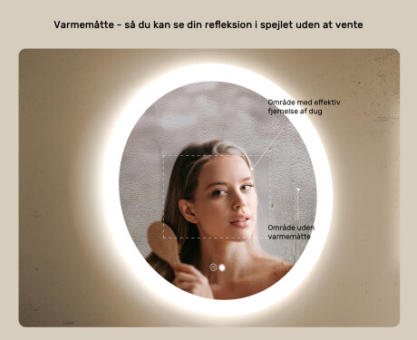 Runde badeværelsesspejle med LED-belysning 60 cm med Dual color, Berøringskontakt, Varmemåtte #5