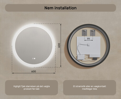 Runde badeværelsesspejle med LED-belysning 60 cm med Dual color, Berøringskontakt, Varmemåtte #8