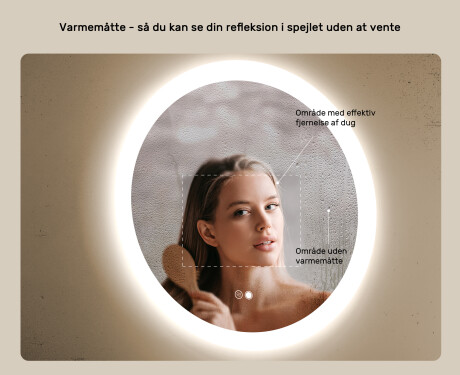 Rundt badeværelsesspejl med LED-belysning 80 cm med Dual color, Berøringskontakt, Varmemåtte #5