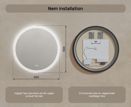 Rundt badeværelsesspejl med LED-belysning 80 cm med Dual color, Berøringskontakt, Varmemåtte #8