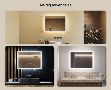 Firkantet LED-badeværelsesspejl 80x60 cm med Dual color, Berøringskontakt, Varmemåtte #2