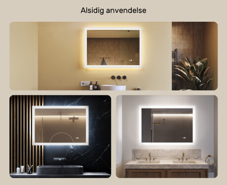 Firkantet badeværelsesspejl med LED-belysning 100x70 cm med Dual color, Berøringskontakt, Varmemåtte #2