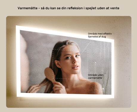 Firkantet badeværelsesspejl med LED-belysning 100x70 cm med Dual color, Berøringskontakt, Varmemåtte #5