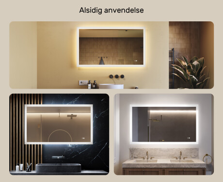 Firkantet LED-lysbadværelsesspejl 120x70 cm med Dual color, Berøringskontakt, Varmemåtte #2